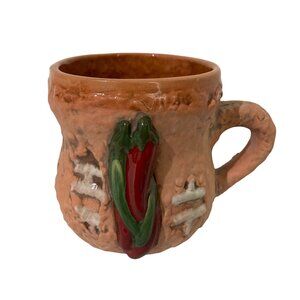 Milagros Pottery Coffee Mug Adobe House Red Green Chili 10 Oz Folk Art 1991